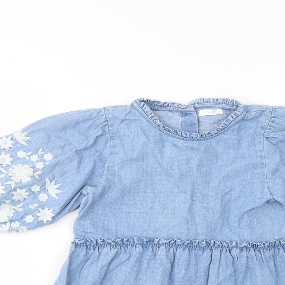 NEXT Girls Blue  Cotton A-Line  Size 4-5 Years  Crew Neck Button