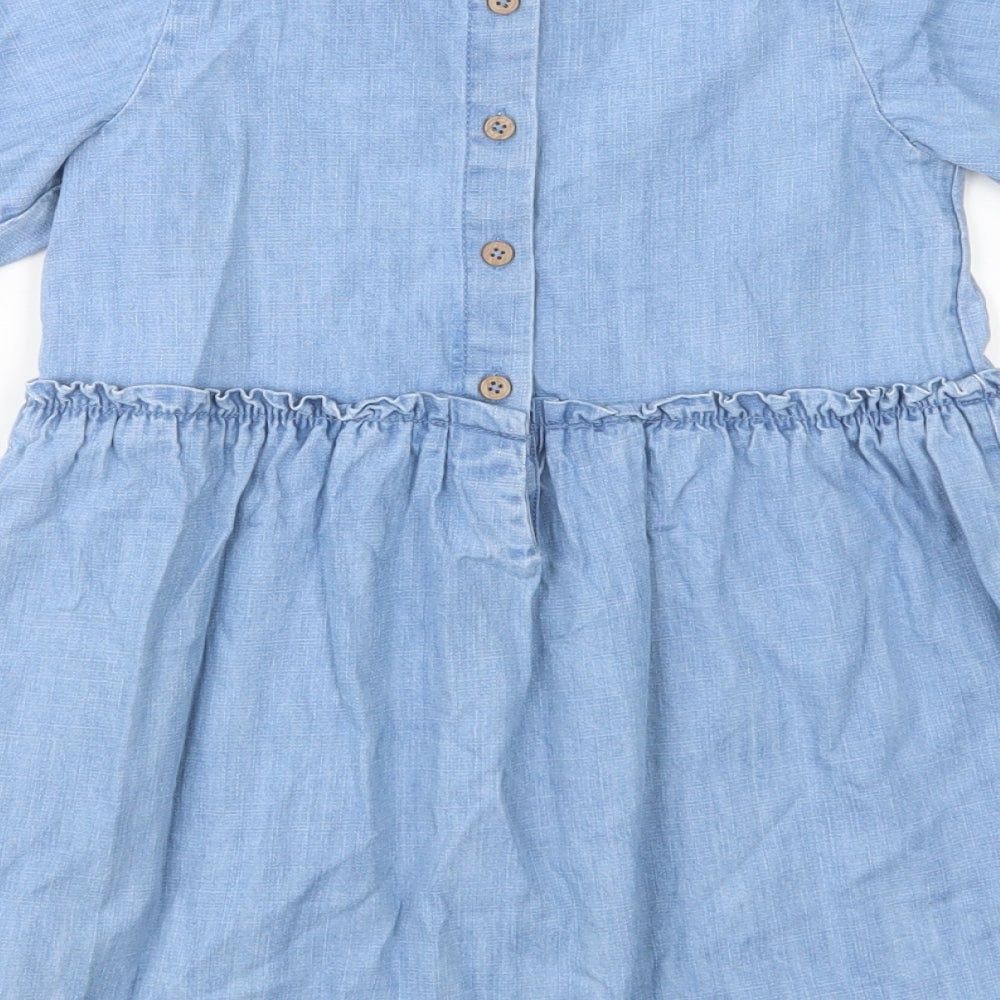 NEXT Girls Blue  Cotton A-Line  Size 4-5 Years  Crew Neck Button