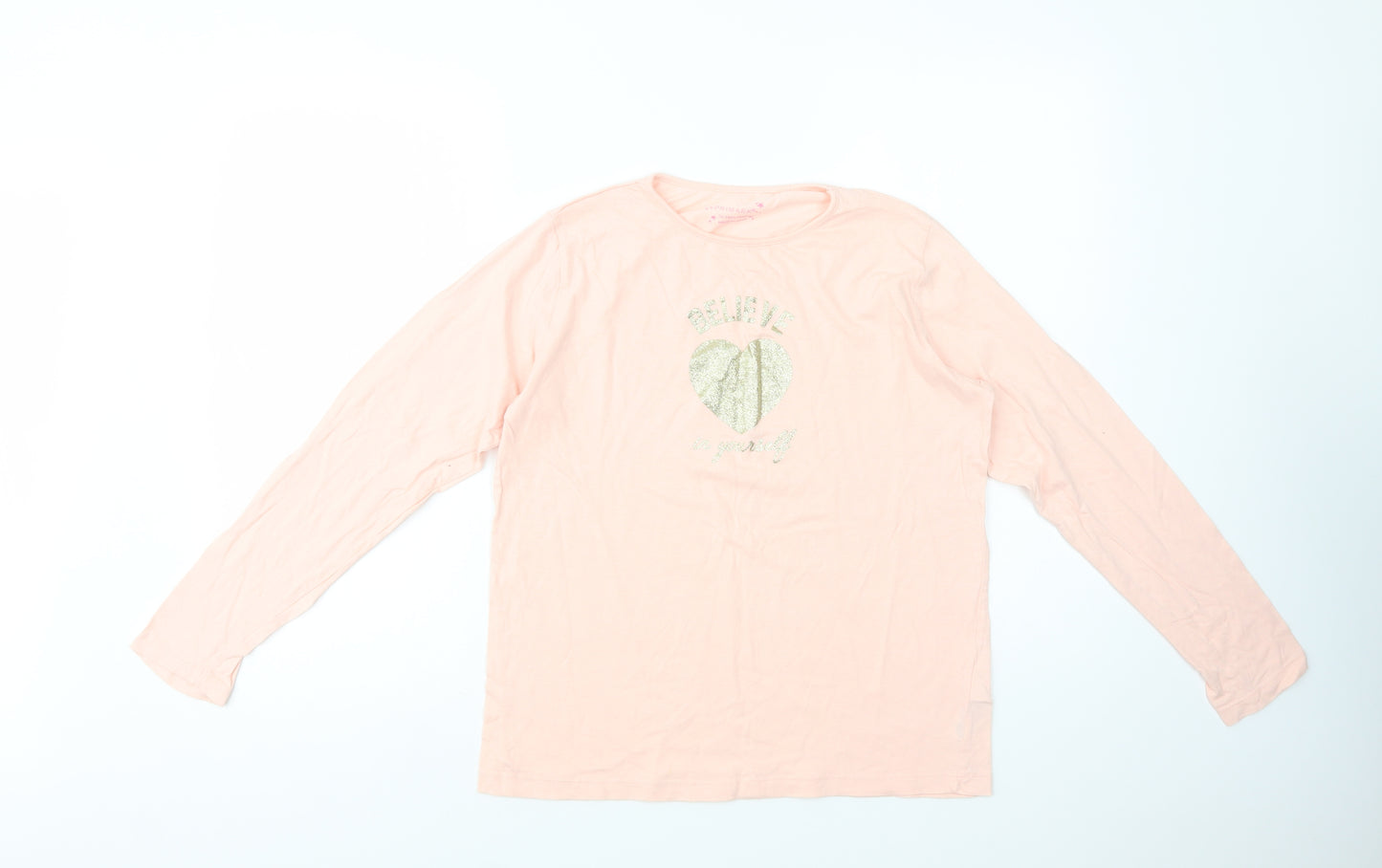Primark Girls Pink  Cotton Pullover T-Shirt Size 13-14 Years Crew Neck Pullover - Believe In Yourself