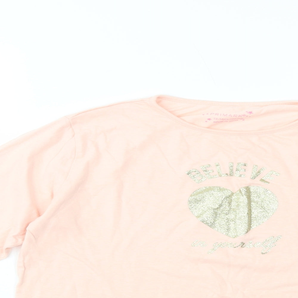 Primark Girls Pink  Cotton Pullover T-Shirt Size 13-14 Years Crew Neck Pullover - Believe In Yourself
