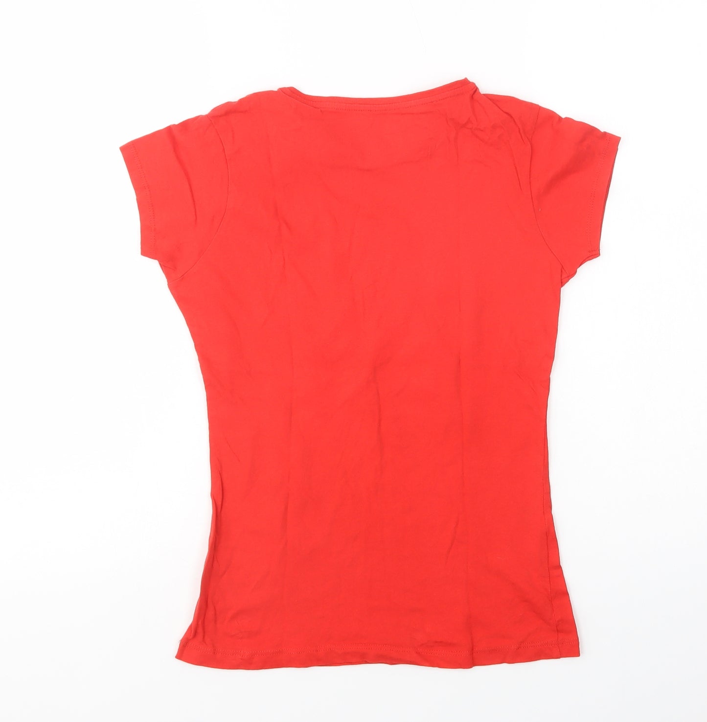 Primark Womens Red  Cotton Basic T-Shirt Size 6 Crew Neck - Je T'aime