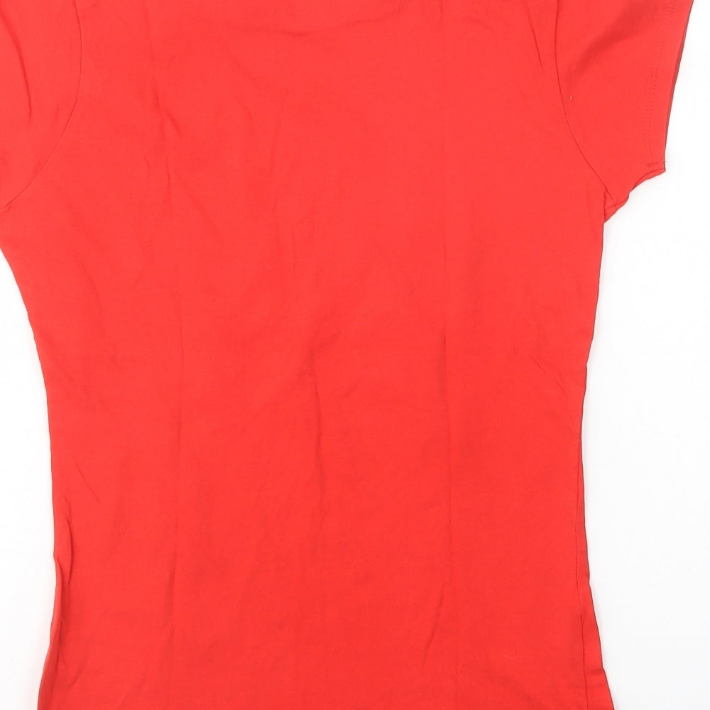 Primark Womens Red  Cotton Basic T-Shirt Size 6 Crew Neck - Je T'aime