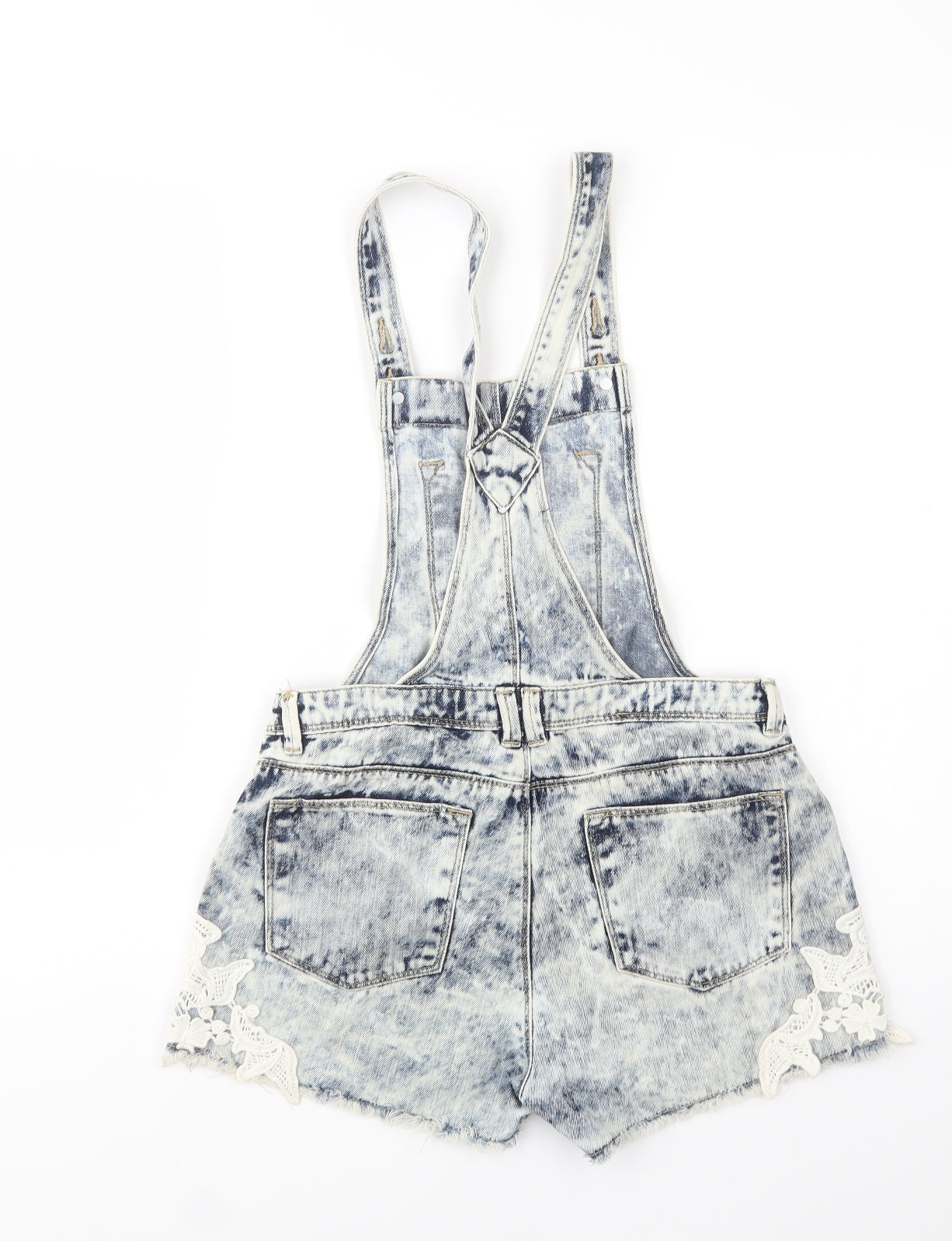 Dunnes Stores Womens Black Batik Cotton Dungaree Shorts Shorts Size 26 in L3 in Regular Button - Lace Detail