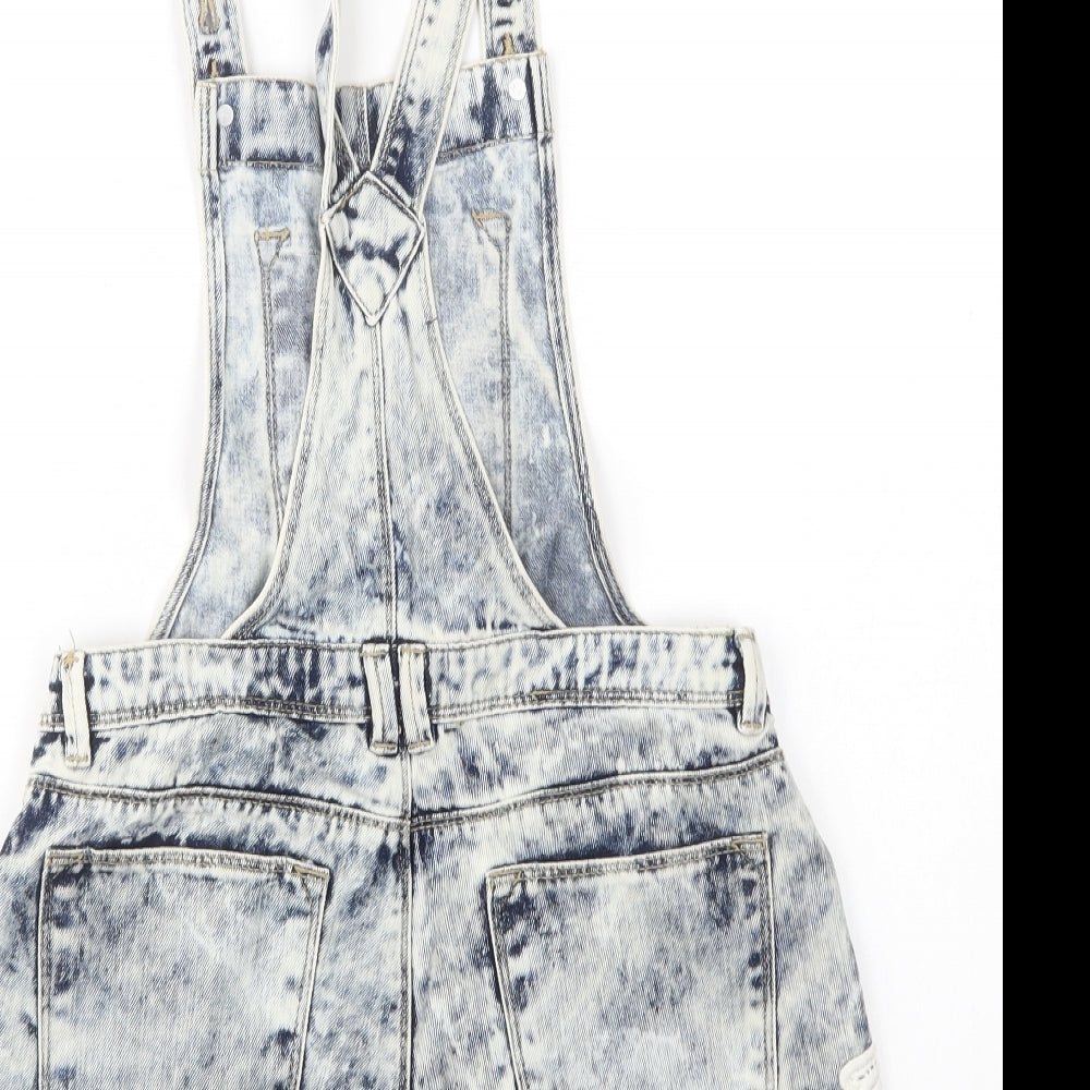 Dunnes Stores Womens Black Batik Cotton Dungaree Shorts Shorts Size 26 in L3 in Regular Button - Lace Detail