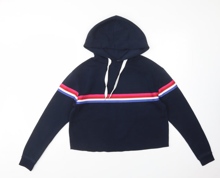 Primark Womens Blue Striped Polyester Pullover Hoodie Size 6 Pullover