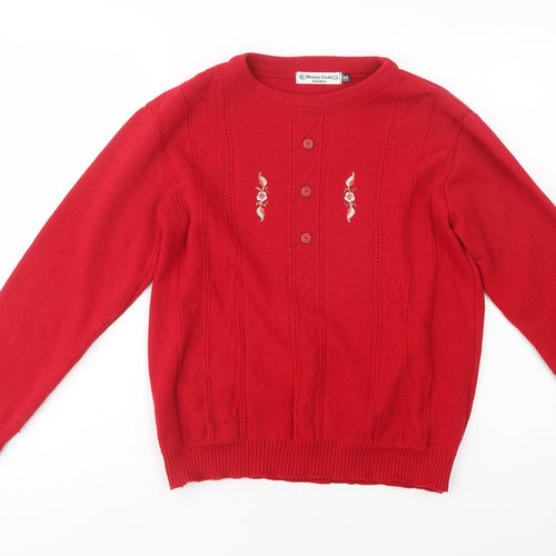 Merry Gold Womens Red Crew Neck  Acrylic Pullover Jumper Size S