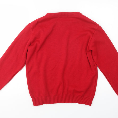 Merry Gold Womens Red Crew Neck  Acrylic Pullover Jumper Size S