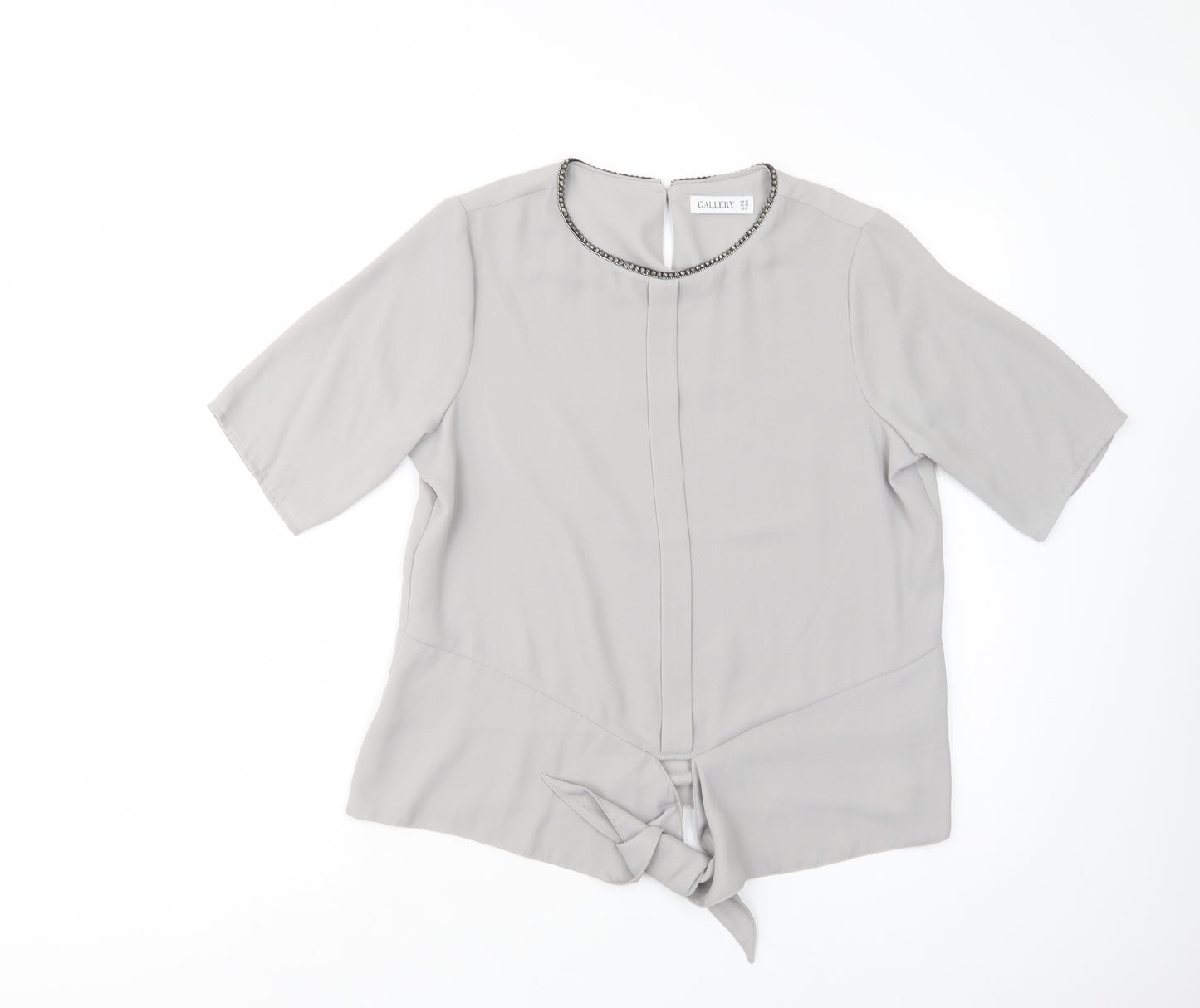 Gallery Womens Grey  Polyester Basic Blouse Size 10 Crew Neck - Embellished Neckline