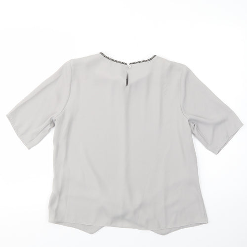 Gallery Womens Grey  Polyester Basic Blouse Size 10 Crew Neck - Embellished Neckline