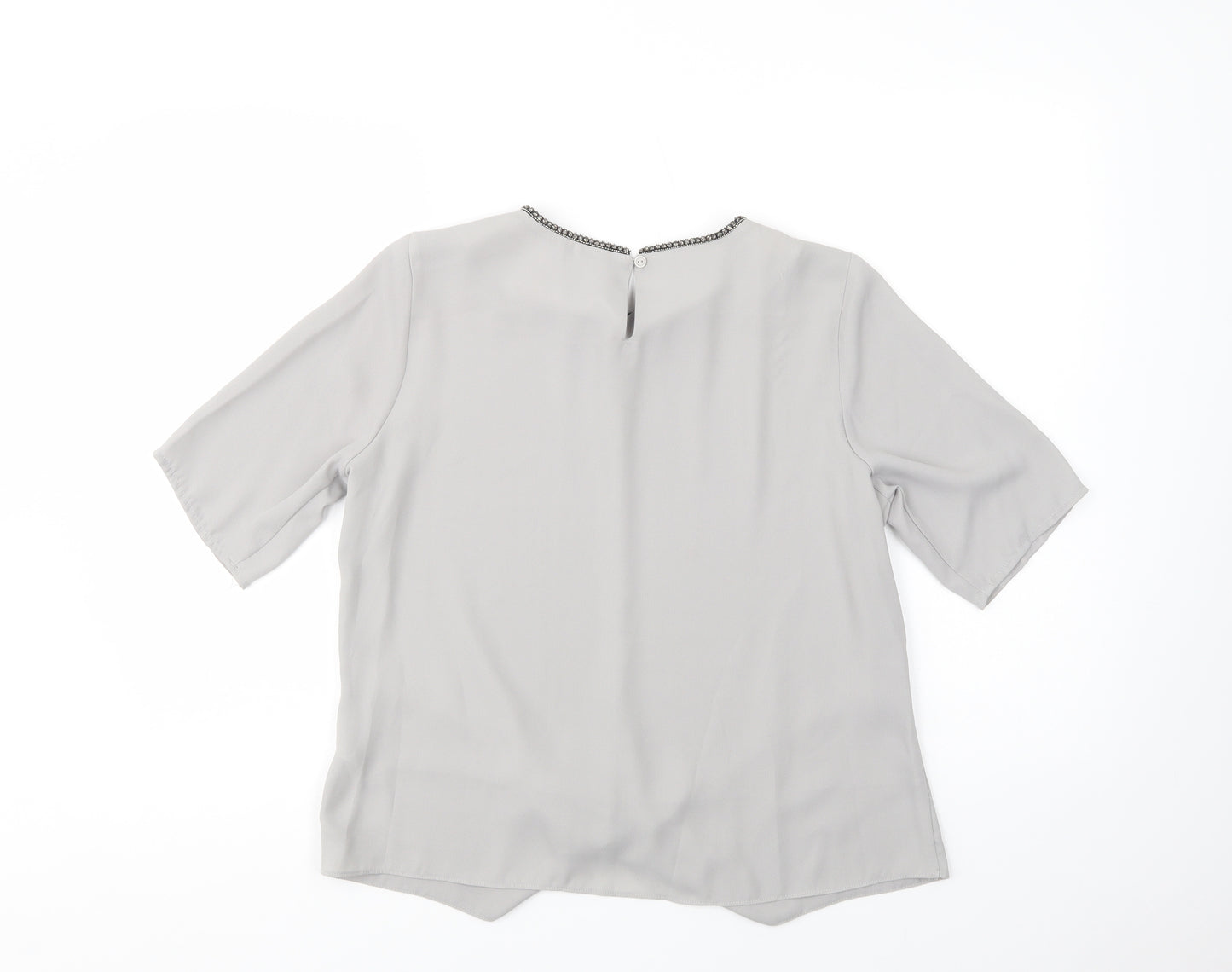 Gallery Womens Grey  Polyester Basic Blouse Size 10 Crew Neck - Embellished Neckline