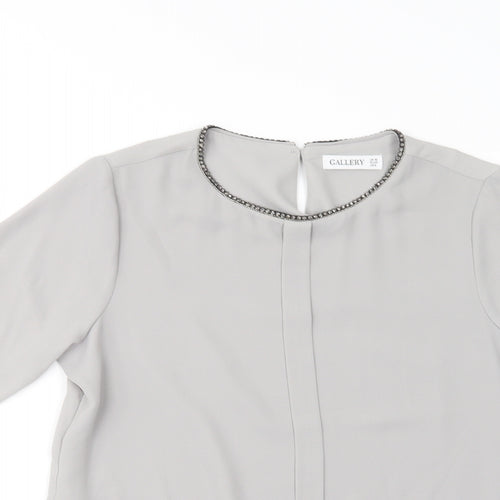 Gallery Womens Grey  Polyester Basic Blouse Size 10 Crew Neck - Embellished Neckline