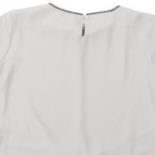 Gallery Womens Grey  Polyester Basic Blouse Size 10 Crew Neck - Embellished Neckline