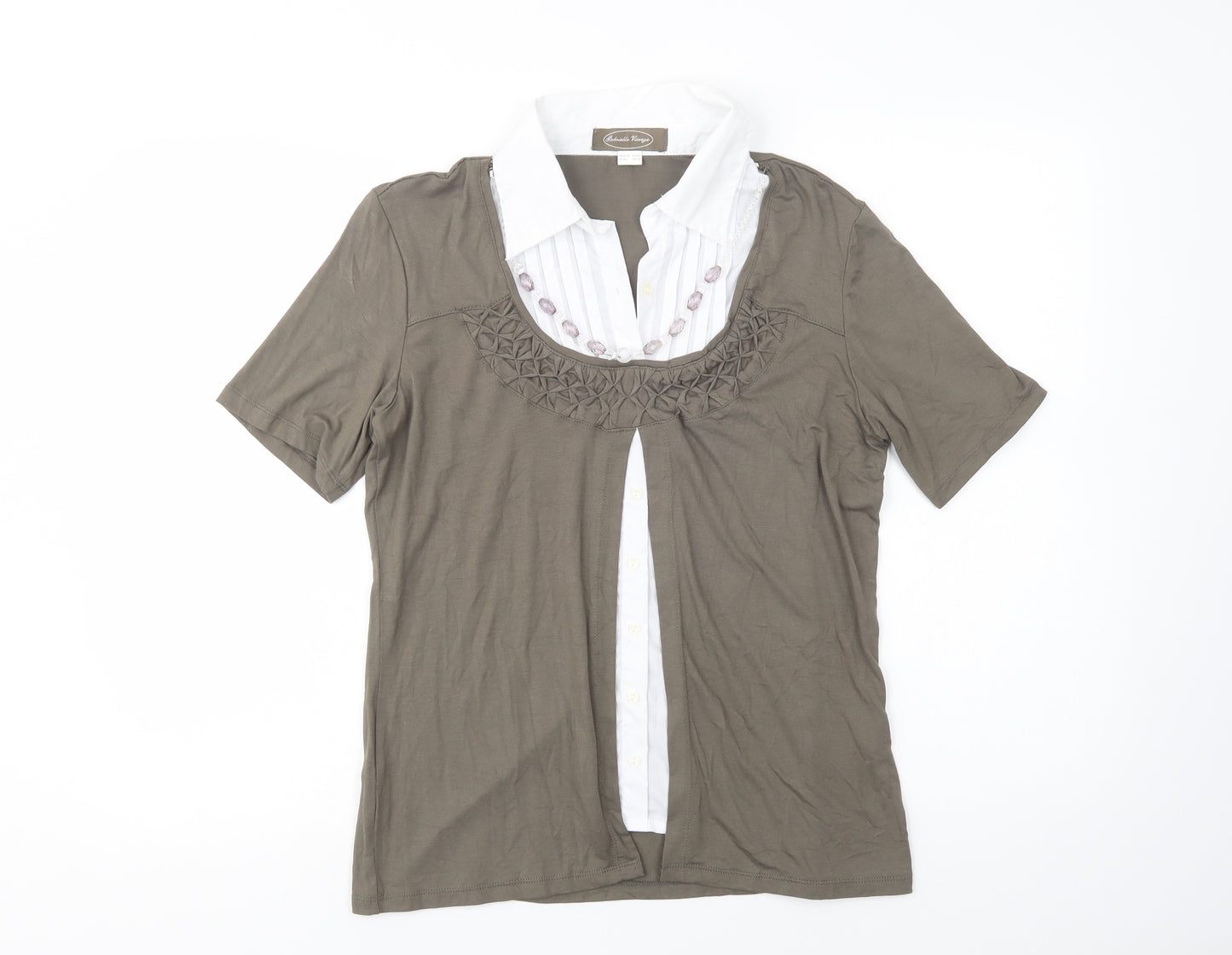 Gabriella Vicenza Womens Green  Polyester Basic Blouse Size 10 Collared