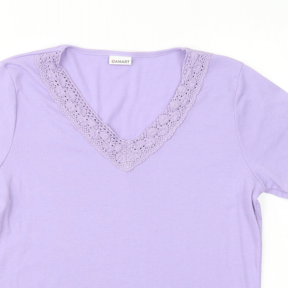 Damart Womens Purple  Polyester Basic T-Shirt Size 10 V-Neck