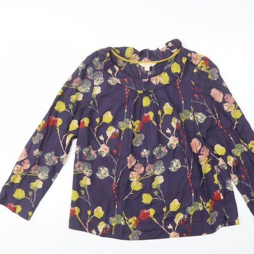 White Stuff Womens Blue Floral Viscose Basic Blouse Size 10 Collared