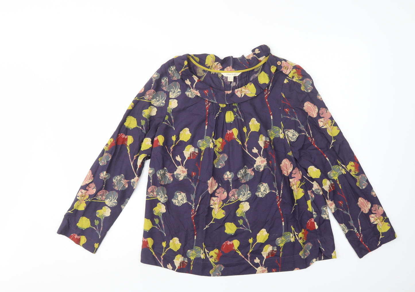 White Stuff Womens Blue Floral Viscose Basic Blouse Size 10 Collared