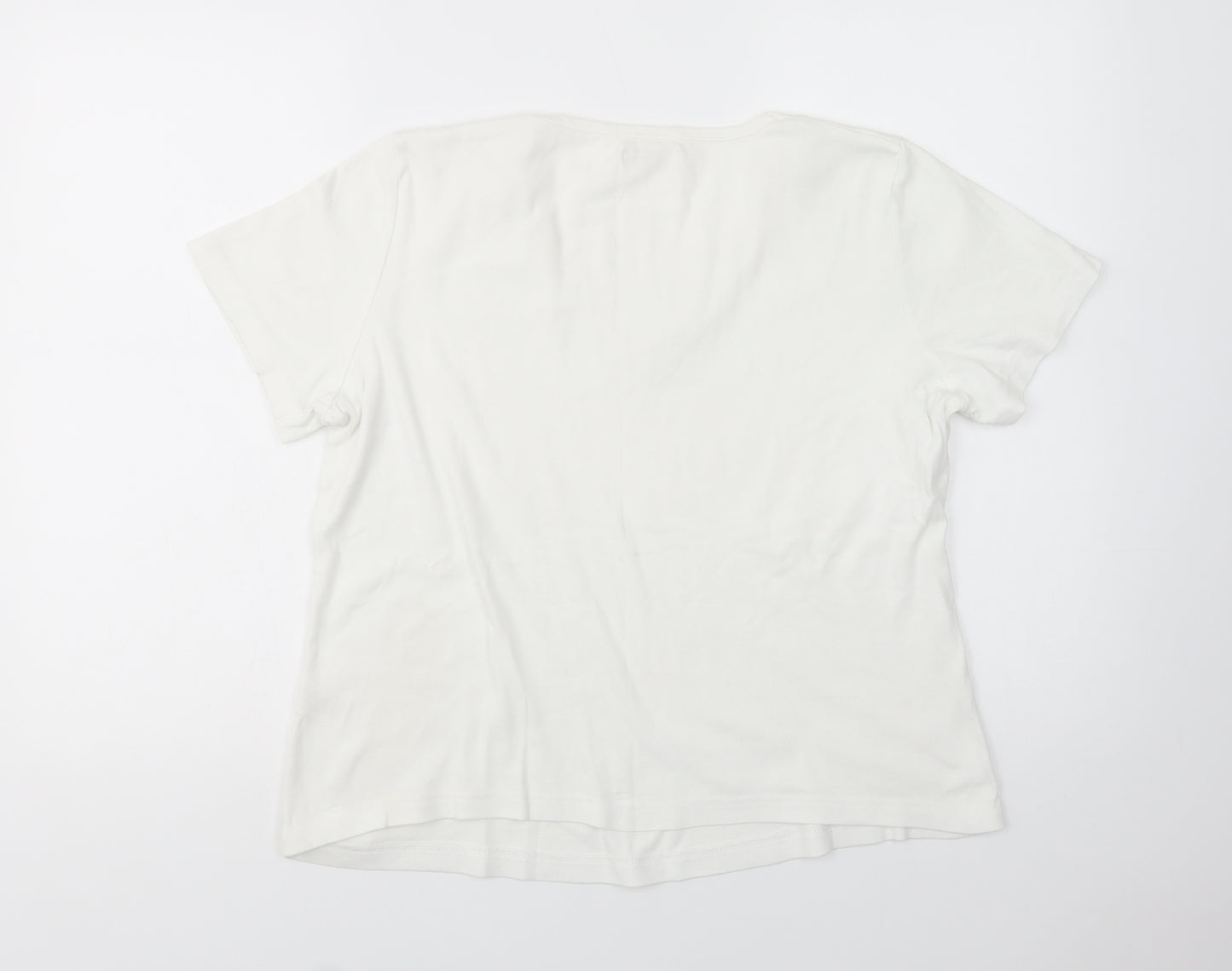 Bonmarché Womens White  Cotton Basic T-Shirt Size L V-Neck - Lace Detail