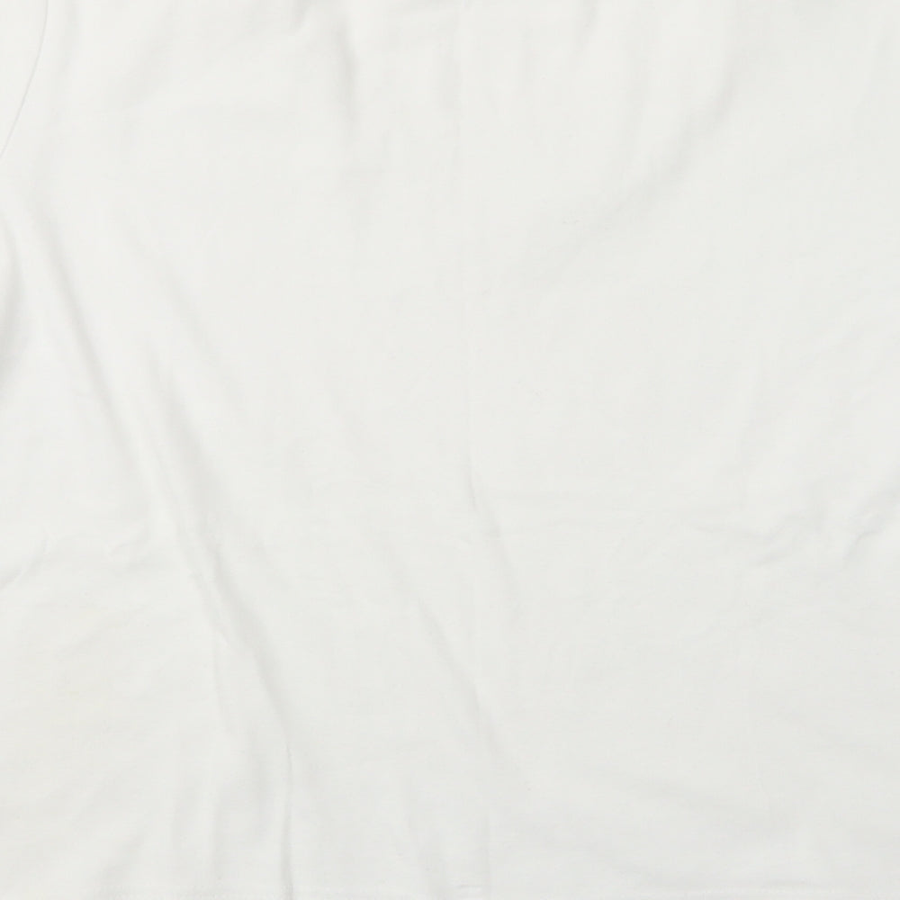 Bonmarché Womens White  Cotton Basic T-Shirt Size L V-Neck - Lace Detail