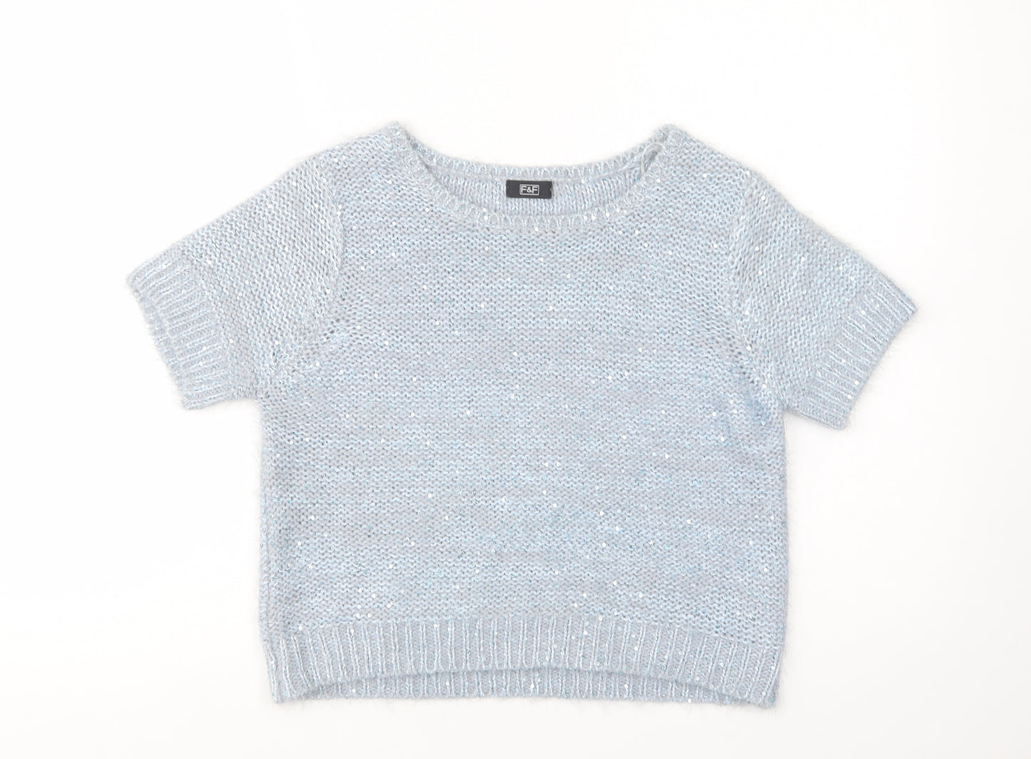 F&F Womens Blue Crew Neck  Polyester Pullover Jumper Size 14