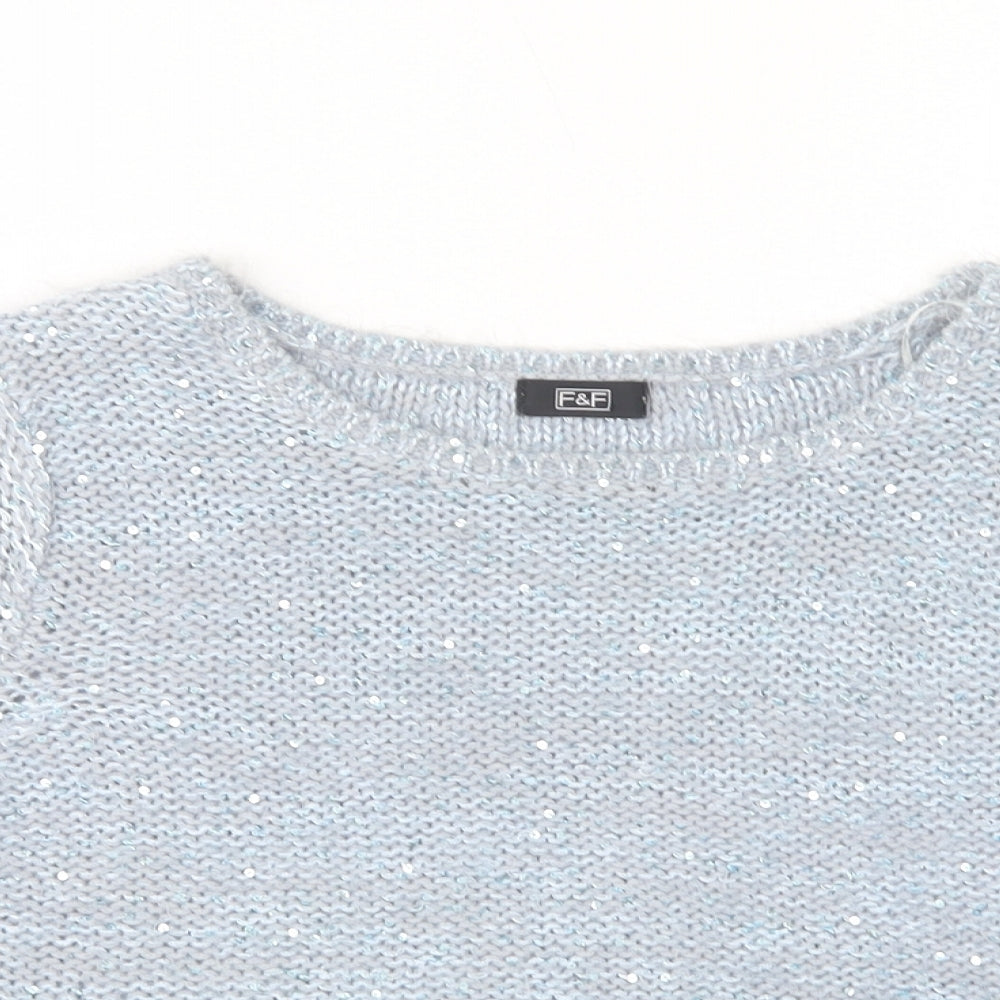 F&F Womens Blue Crew Neck  Polyester Pullover Jumper Size 14