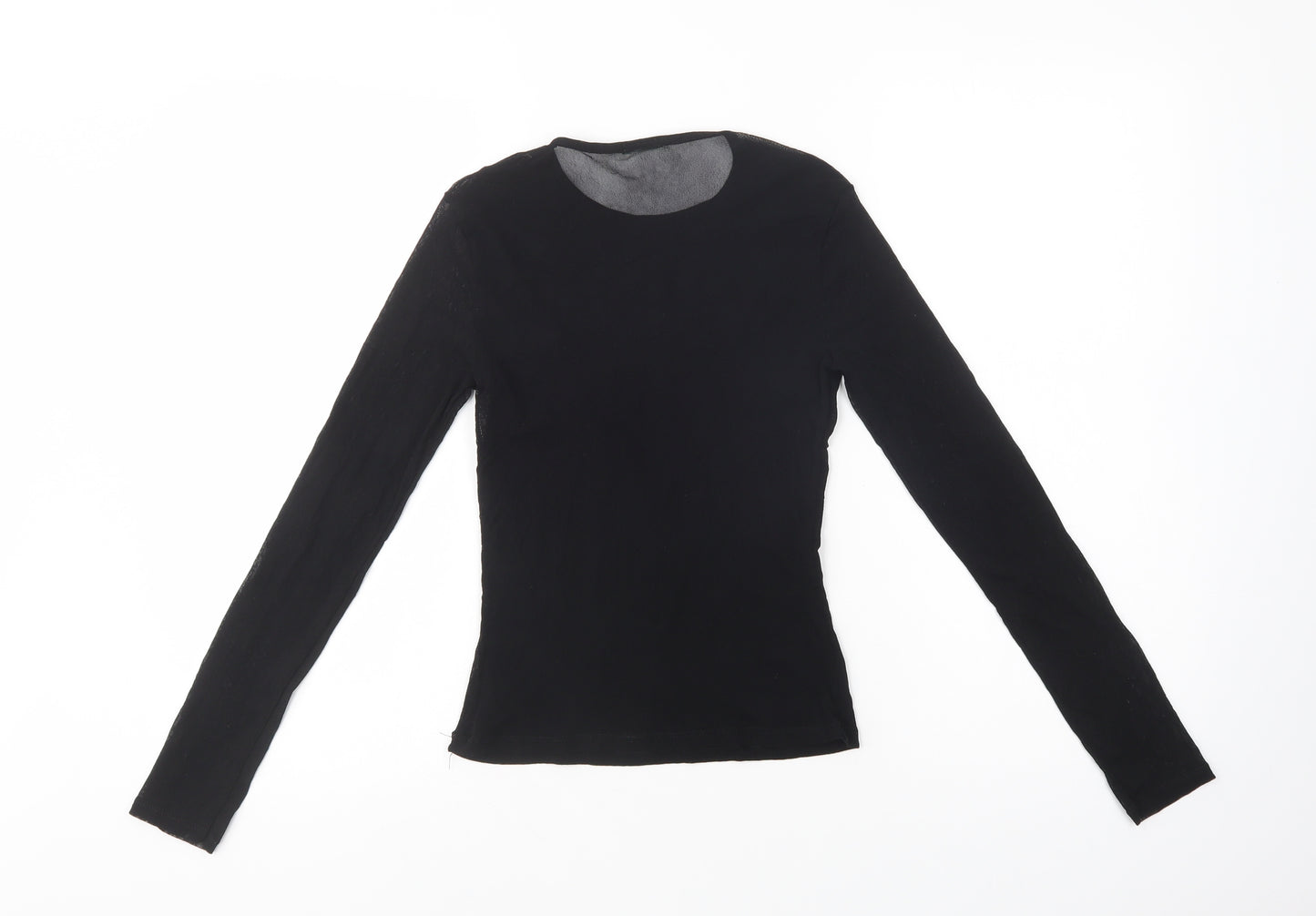 United Colors of Benetton Womens Black  Polyester Basic Blouse Size S Crew Neck