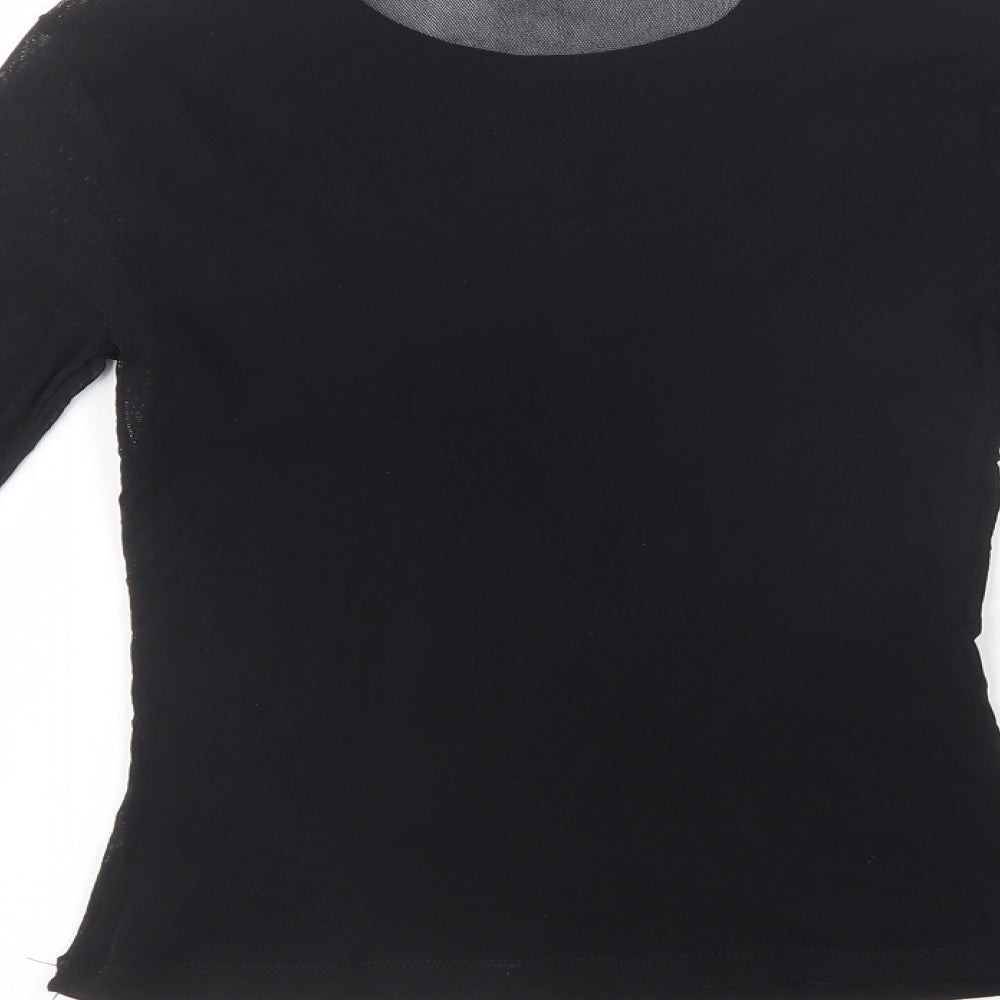 United Colors of Benetton Womens Black  Polyester Basic Blouse Size S Crew Neck