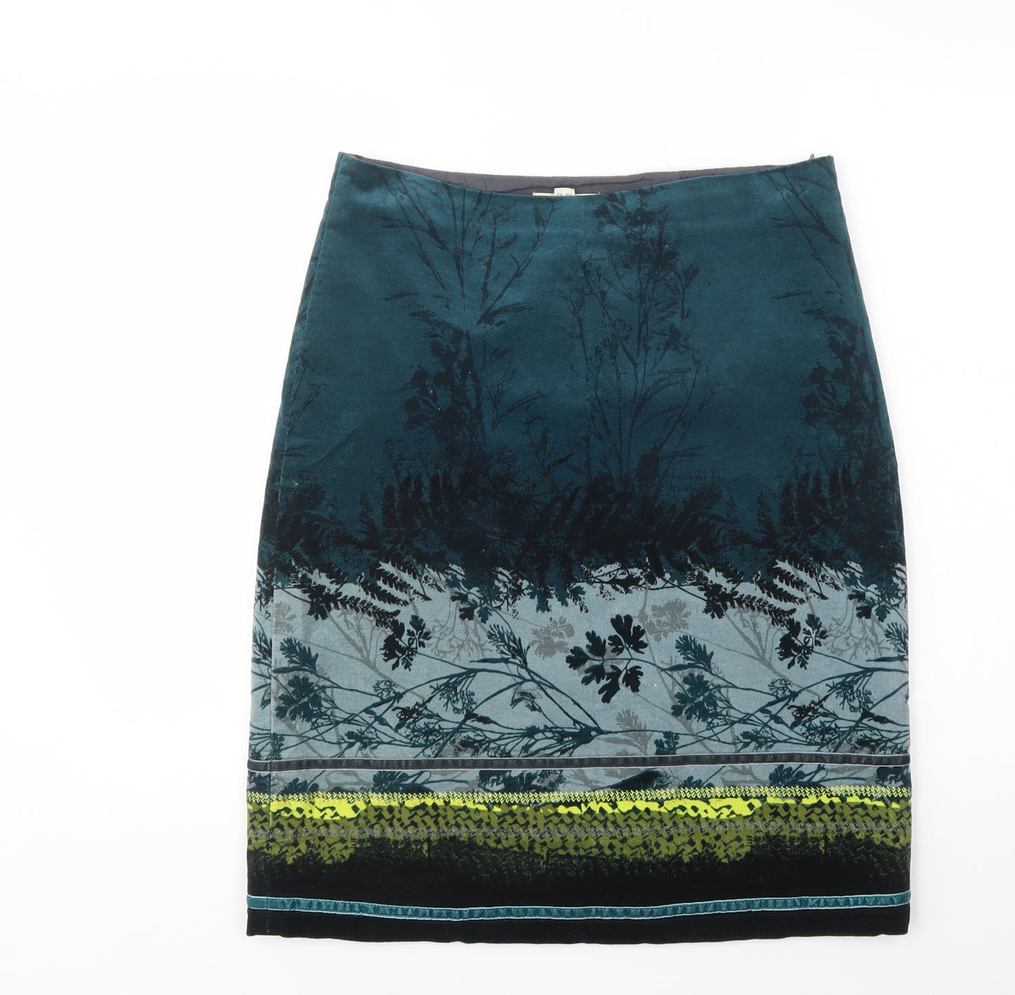 White Stuff Womens Green Floral Cotton A-Line Skirt Size 12   Zip