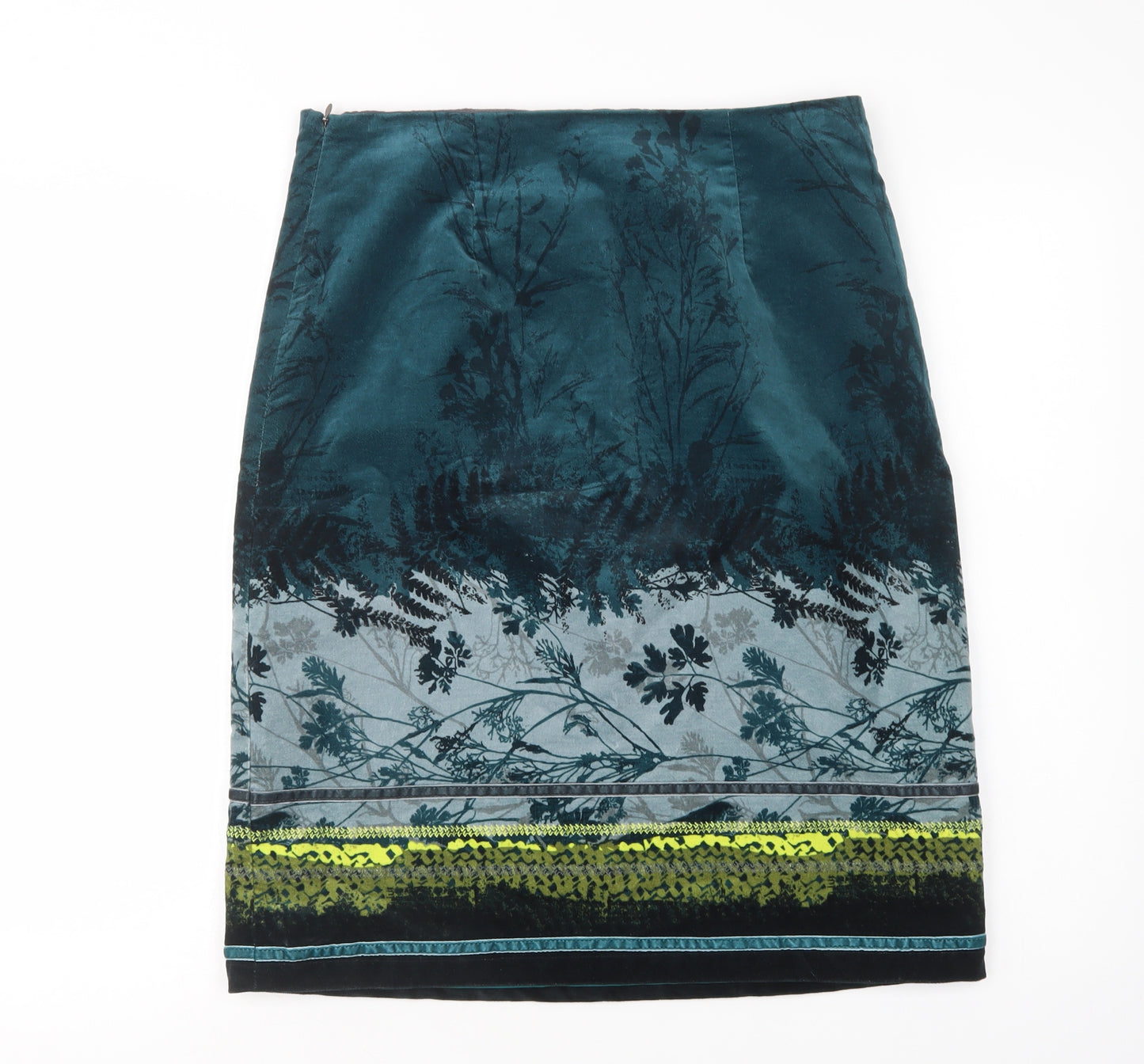 White Stuff Womens Green Floral Cotton A-Line Skirt Size 12   Zip