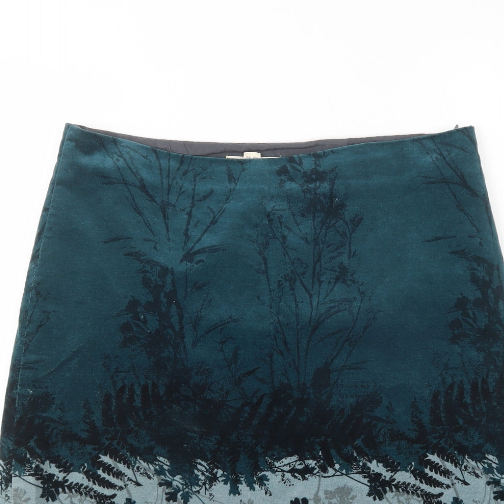 White Stuff Womens Green Floral Cotton A-Line Skirt Size 12   Zip