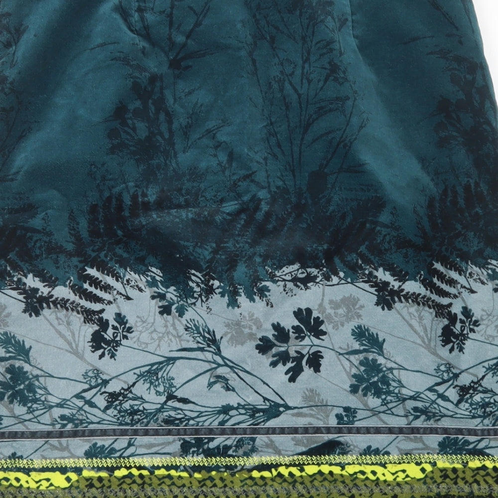 White Stuff Womens Green Floral Cotton A-Line Skirt Size 12   Zip