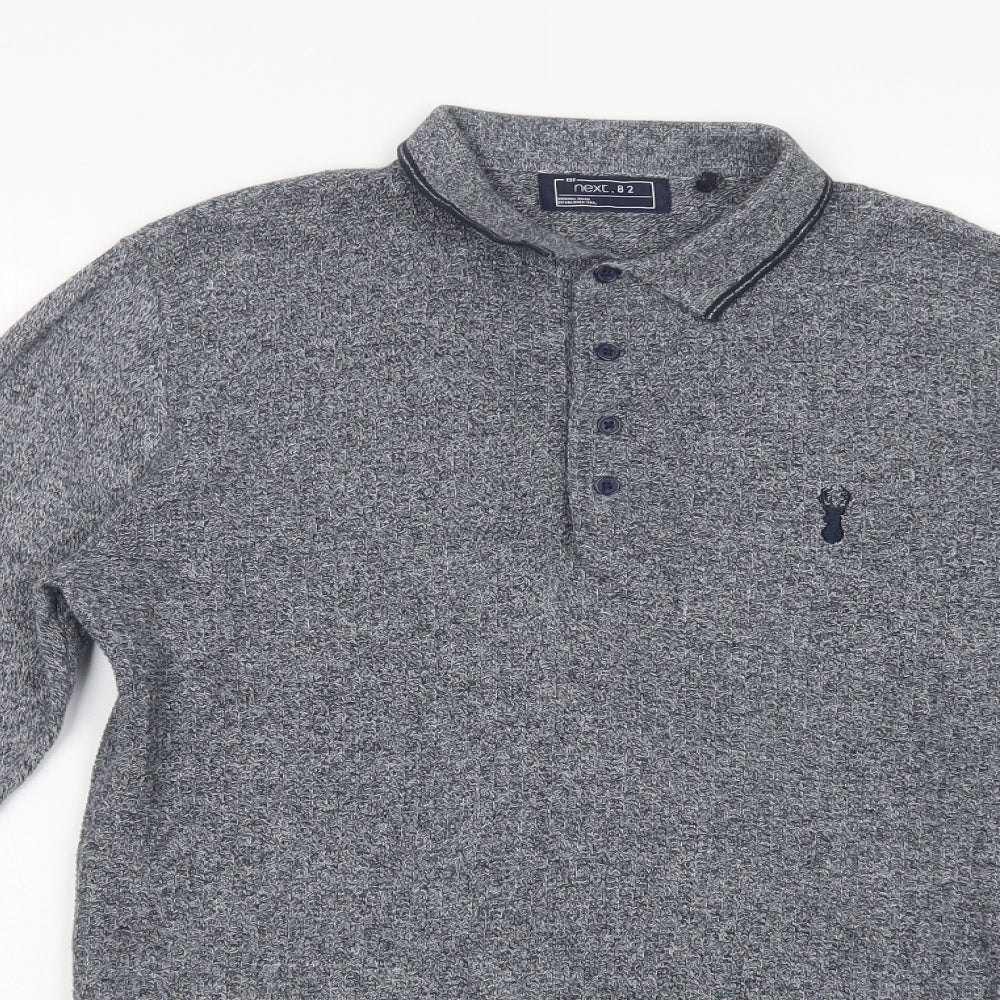 NEXT Boys Grey  Cotton Pullover Polo Size 13 Years Collared Button