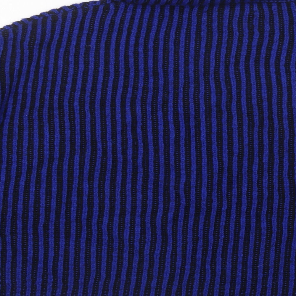 Zara Womens Blue Roll Neck Striped Nylon Pullover Jumper Size M