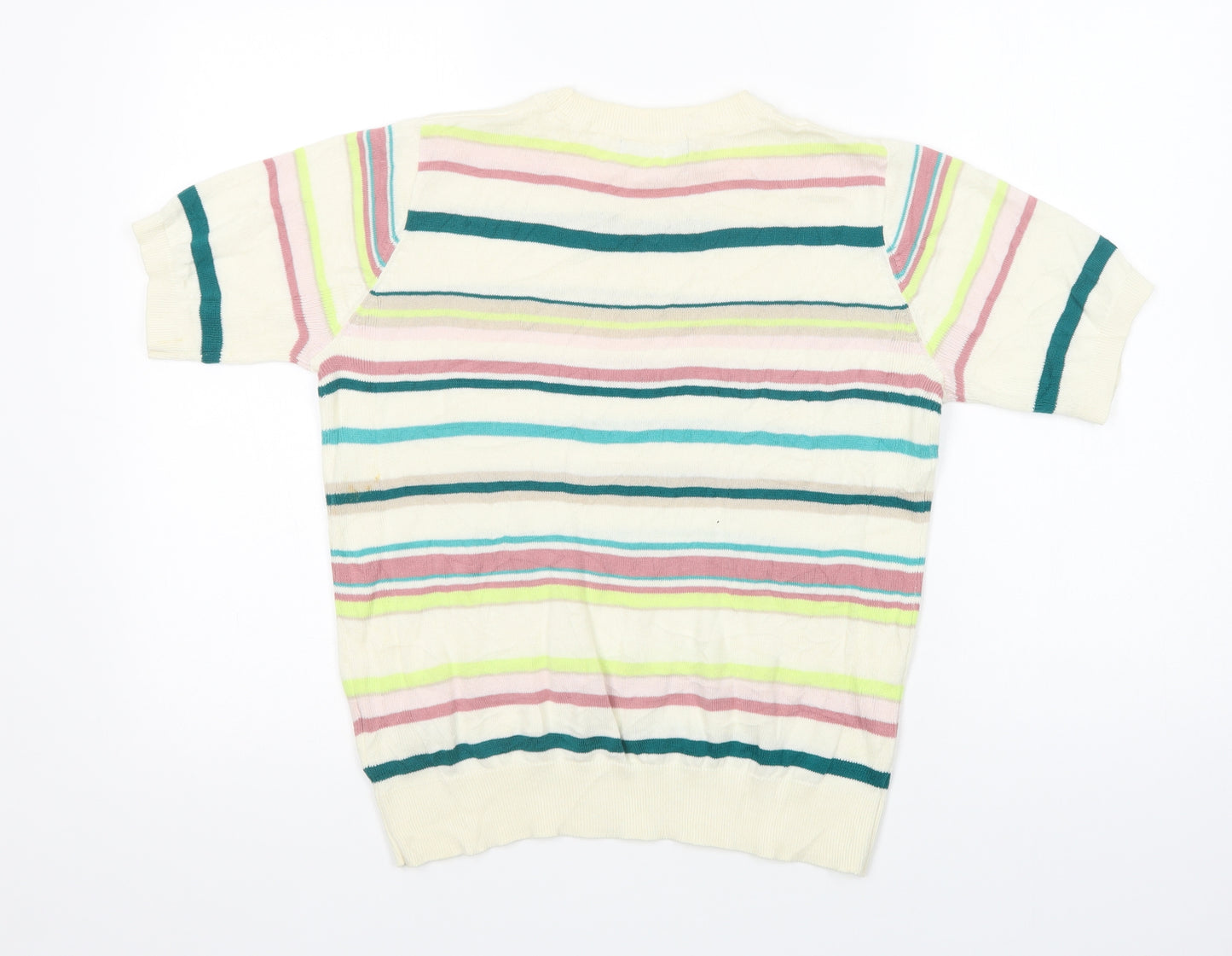 Marks and Spencer Womens Ivory Crew Neck Striped Cotton Pullover Jumper Size 10