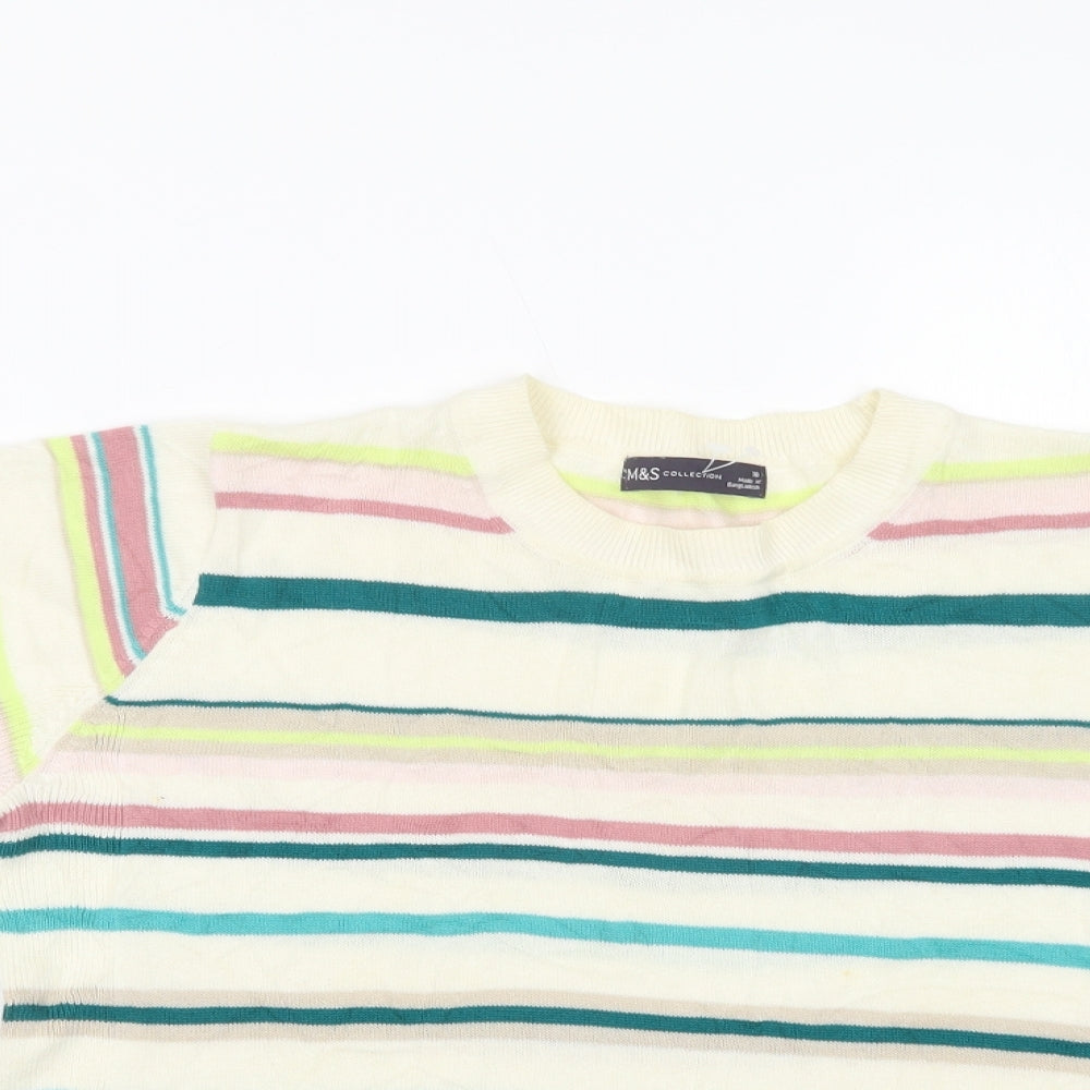 Marks and Spencer Womens Ivory Crew Neck Striped Cotton Pullover Jumper Size 10