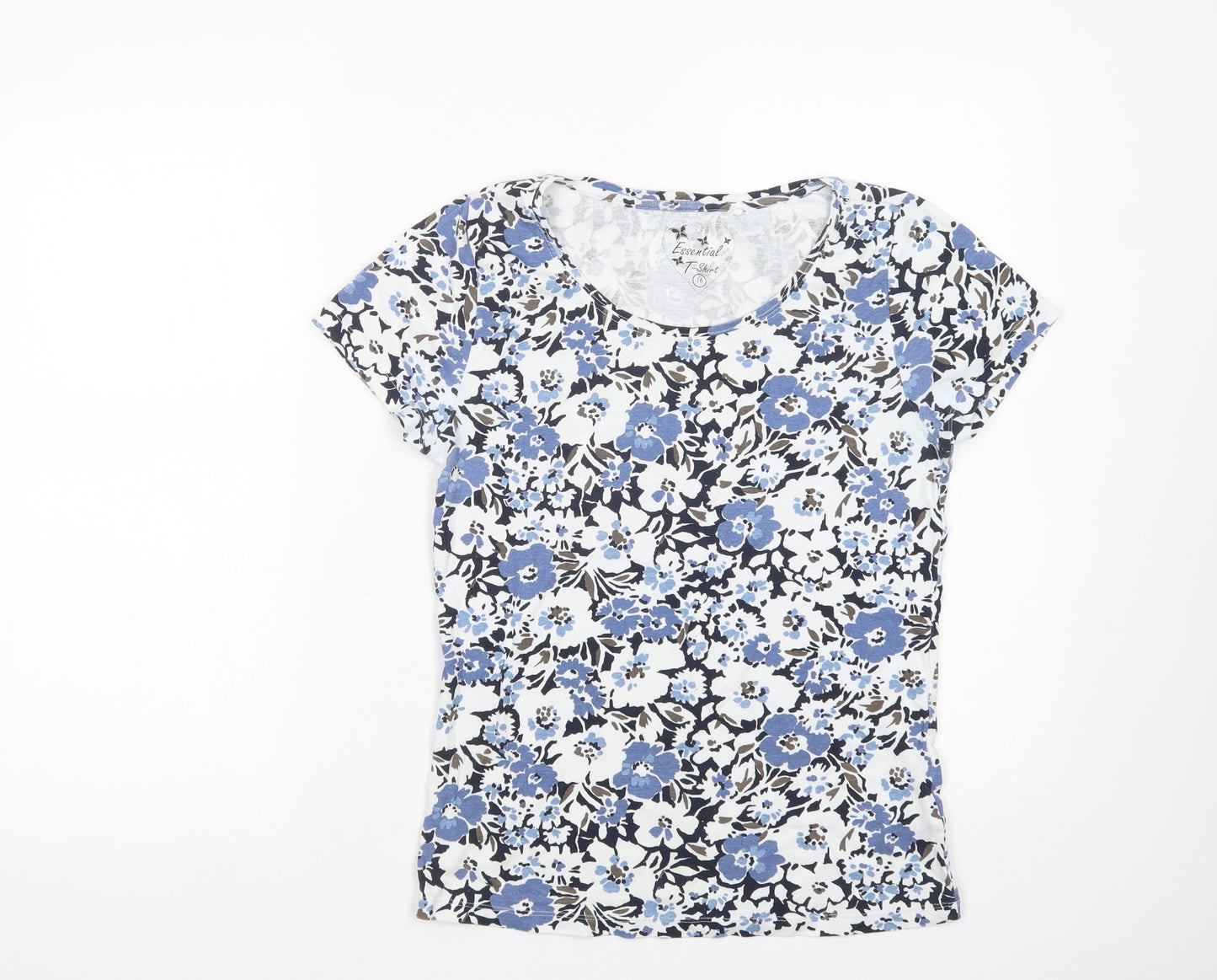 Debenhams Womens Blue Floral Cotton Basic Polo Size 16 Scoop Neck