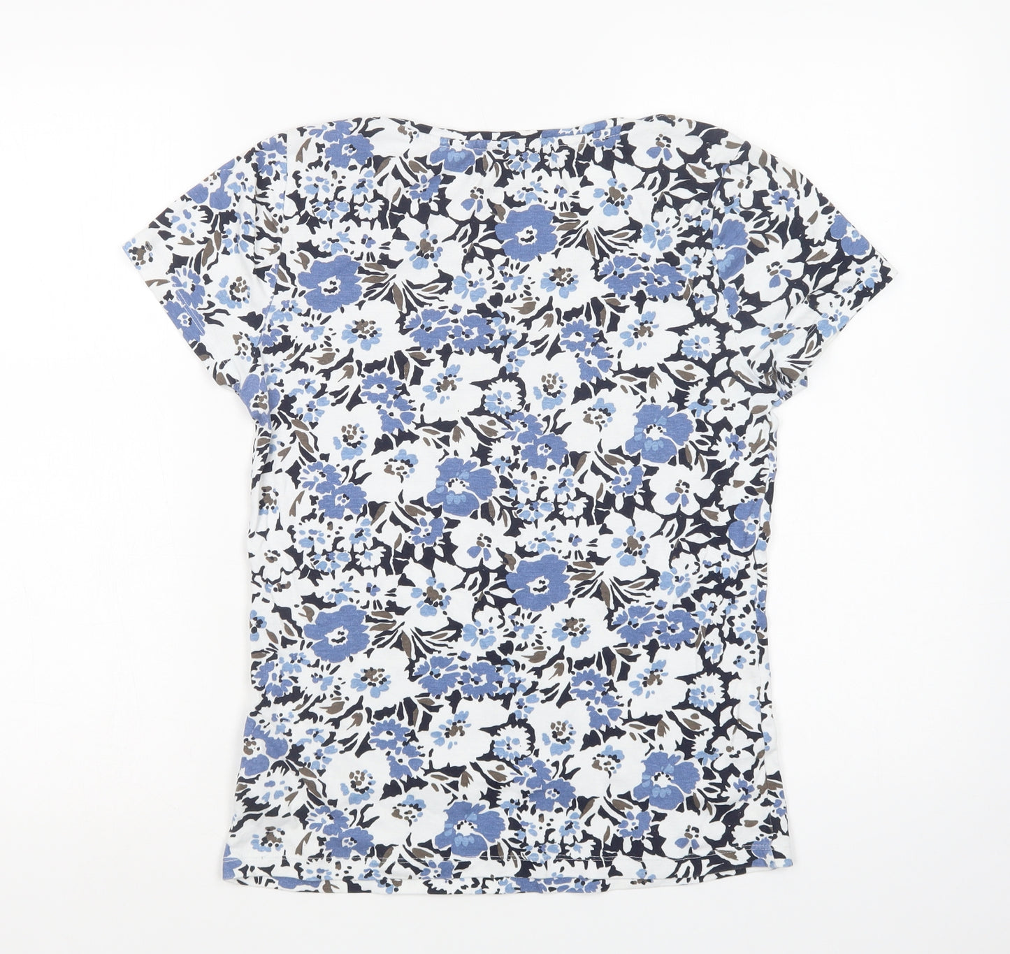 Debenhams Womens Blue Floral Cotton Basic Polo Size 16 Scoop Neck