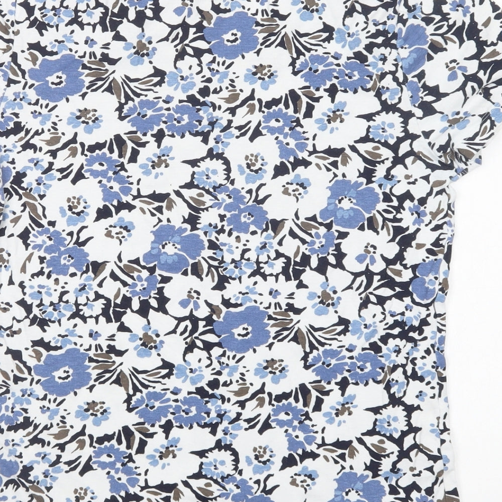 Debenhams Womens Blue Floral Cotton Basic Polo Size 16 Scoop Neck