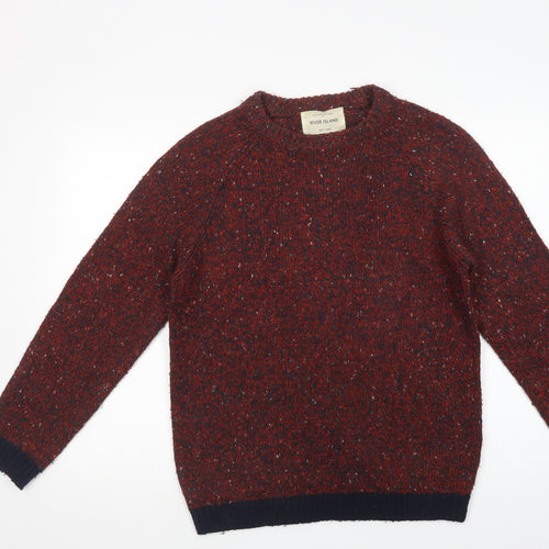 River Island Mens Red Crew Neck  Acrylic Pullover Jumper Size M