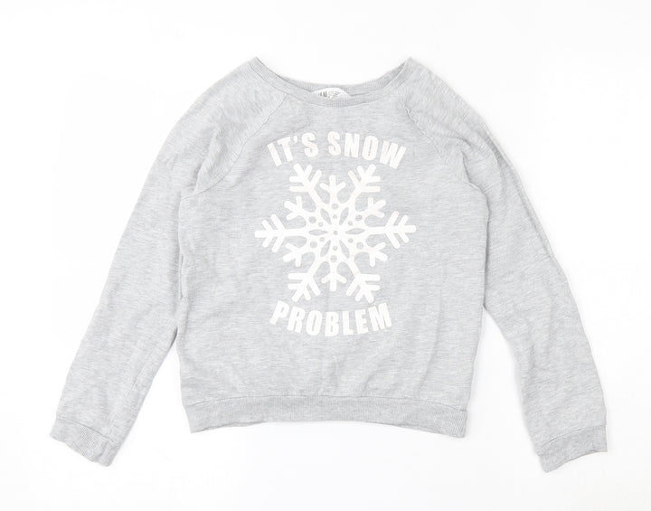 H&M Girls Grey  Cotton Pullover Sweatshirt Size 9-10 Years