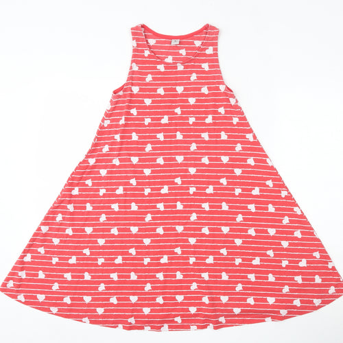 TU Girls Red Striped Cotton Skater Dress  Size 10 Years  Round Neck