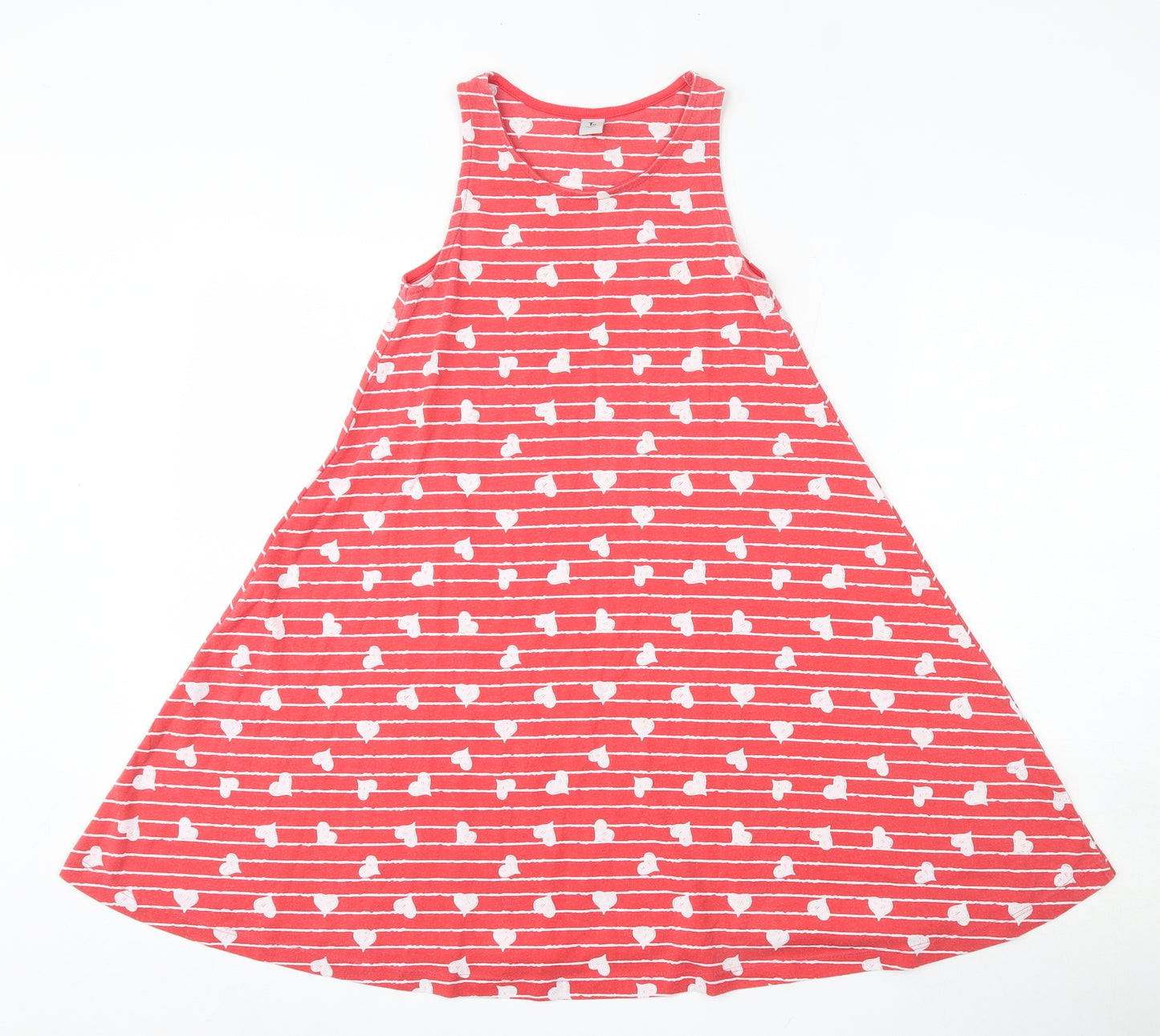 TU Girls Red Striped Cotton Skater Dress  Size 10 Years  Round Neck