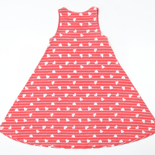 TU Girls Red Striped Cotton Skater Dress  Size 10 Years  Round Neck