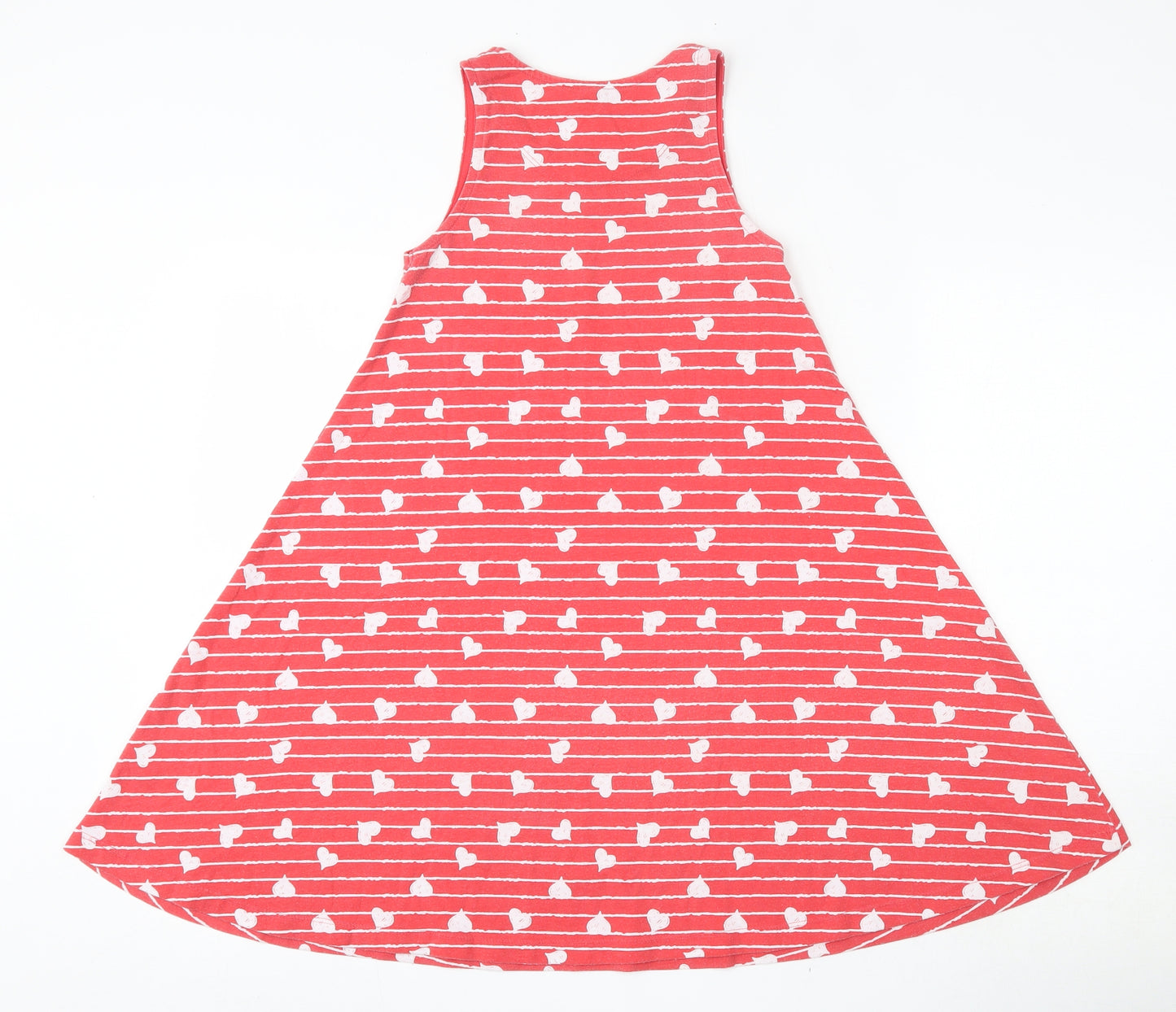 TU Girls Red Striped Cotton Skater Dress  Size 10 Years  Round Neck