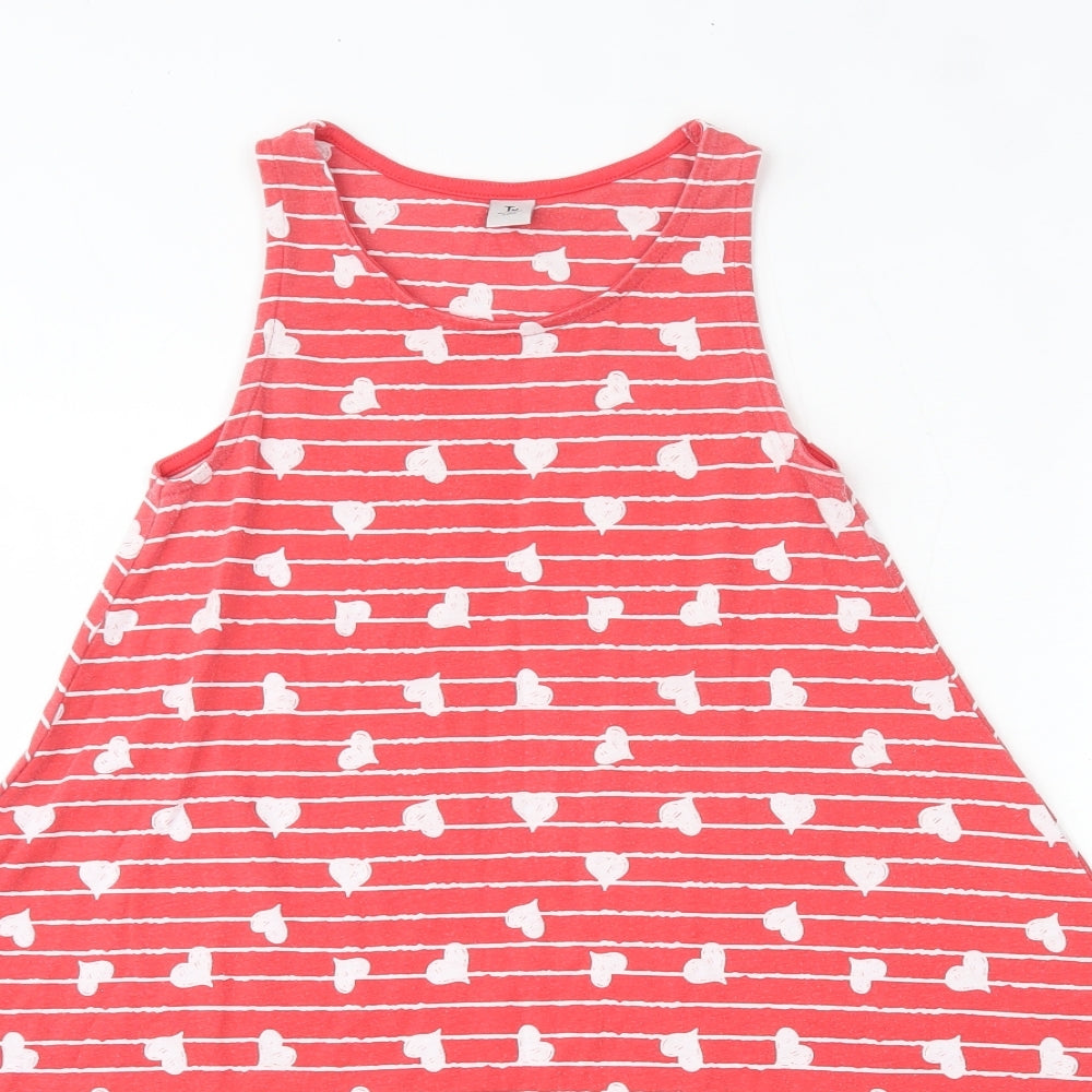 TU Girls Red Striped Cotton Skater Dress  Size 10 Years  Round Neck