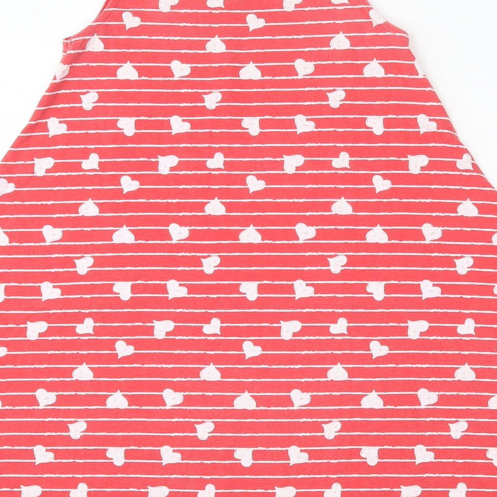 TU Girls Red Striped Cotton Skater Dress  Size 10 Years  Round Neck