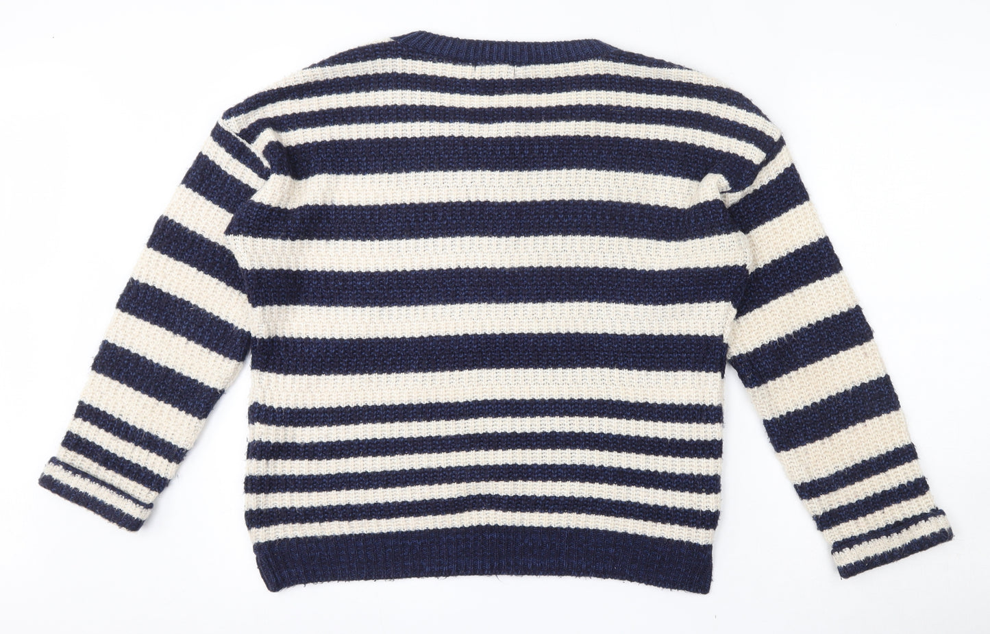 New Look Womens Blue Round Neck Striped Acrylic Pullover Jumper Size 8