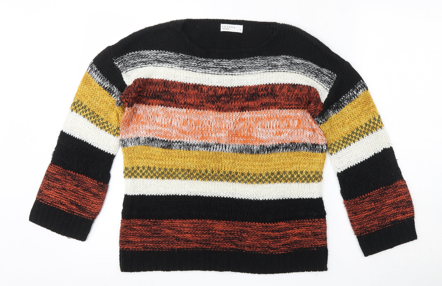 Papaya Womens Multicoloured Round Neck Striped Acrylic Pullover Jumper Size S