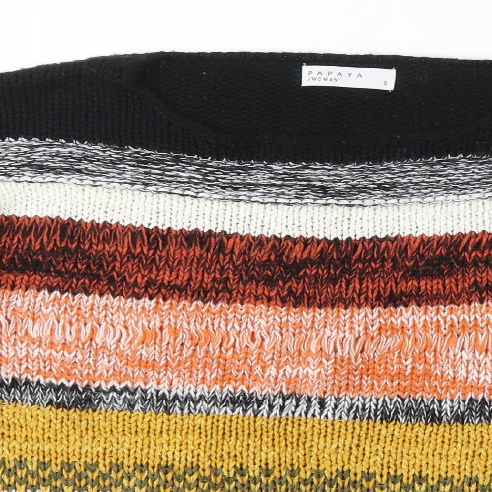 Papaya Womens Multicoloured Round Neck Striped Acrylic Pullover Jumper Size S