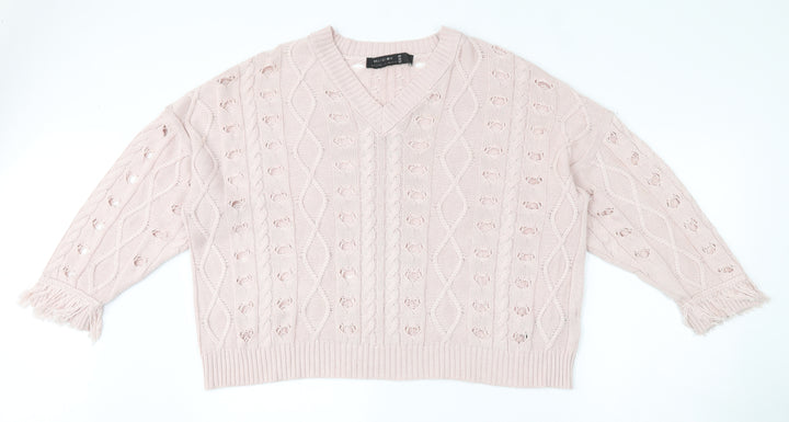 Religion Womens Pink V-Neck  Cotton Pullover Jumper Size 8