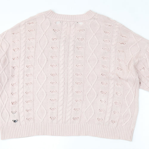 Religion Womens Pink V-Neck  Cotton Pullover Jumper Size 8